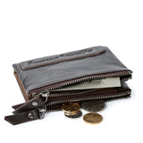 Leather Men's Wallet Short Retro Money Bag Purse Cowhide Leather Double Zipper