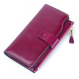 RFID Blocking Long Wallet Women Oil Wax Leather Coin Purse
