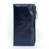 RFID Blocking Long Wallet Women Oil Wax Leather Coin Purse