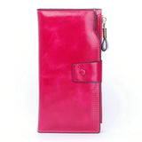 RFID Blocking Long Wallet Women Oil Wax Leather Coin Purse