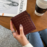 Leather Sheepskin Weave Purse Wallets