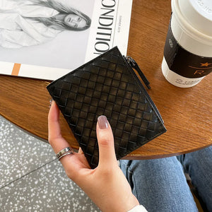 Leather Sheepskin Weave Purse Wallets