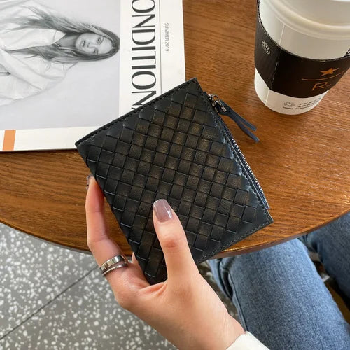 Leather Sheepskin Weave Purse Wallets