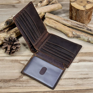 RFID Leather Short Wallet Men's Purse Crazy Horse Cowhide