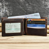 RFID Leather Short Wallet Men's Purse Crazy Horse Cowhide