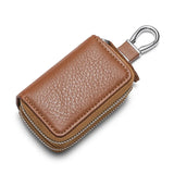 Leather Key Holder Double Zipper Home Organizer Men Women Case