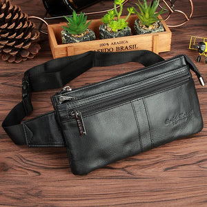 Men's Leather Waist Bag Fanny Pack Cowhide Phone Pouch Sling Pillow