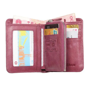 Small Vintage Cowhide Leather Wallet for Women