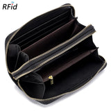 Women's Double Zipper Long Wallet Debossed Flower Purse