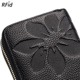 Women's Double Zipper Long Wallet Debossed Flower Purse