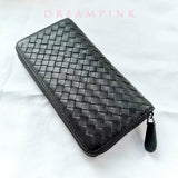 Leather Weave Men Clutch Bag Long Cell Phone Wallet Business Women Clutch Purse