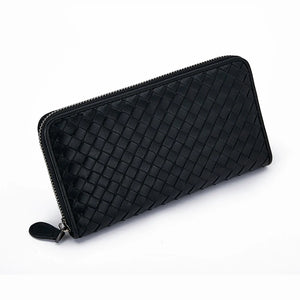 Leather Weave Men Clutch Bag Long Cell Phone Wallet Business Women Clutch Purse