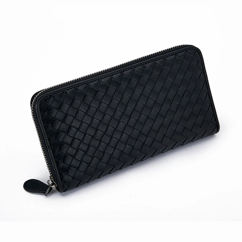 Leather Weave Men Clutch Bag Long Cell Phone Wallet Business Women Clutch Purse
