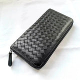 Leather Weave Men Clutch Bag Long Cell Phone Wallet Business Women Clutch Purse