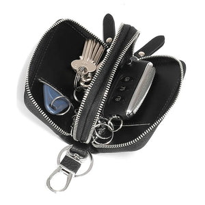 Leather Key Wallet Double Zipper Keychain Case