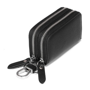 Leather Key Wallet Double Zipper Keychain Case