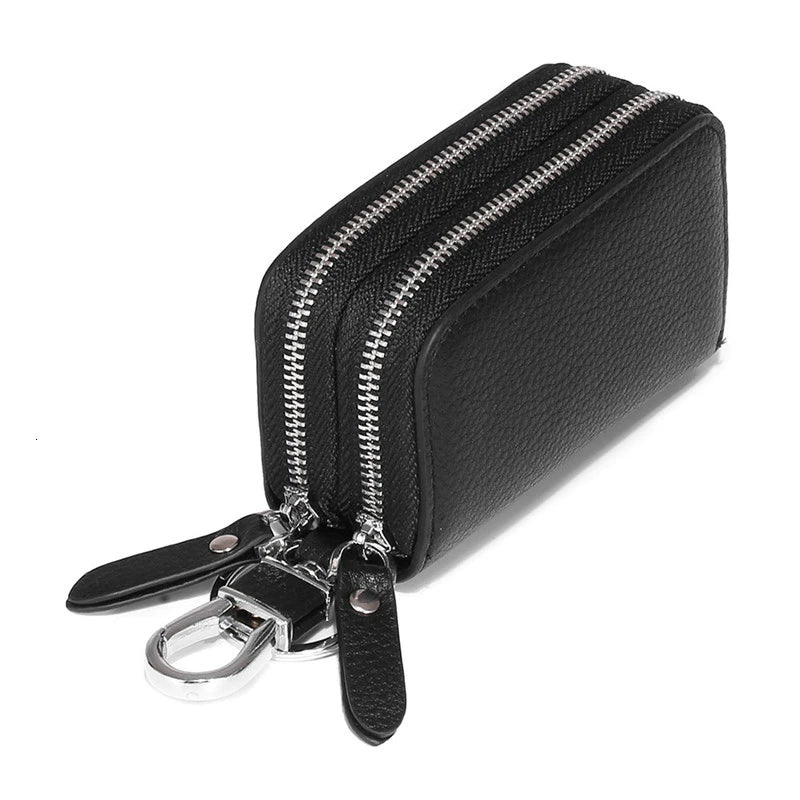 Leather Key Wallet Double Zipper Keychain Case