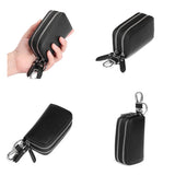 Leather Key Wallet Double Zipper Keychain Case