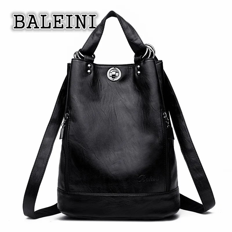 High Leather Women Bag Bucket Shoulder Bags Set Large Capacity Backpacks
