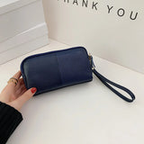 Double Zipper Leather Women Clutch Purse Wristlet Wallet