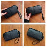 Double Zipper Leather Women Clutch Purse Wristlet Wallet