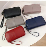 Double Zipper Leather Women Clutch Purse Wristlet Wallet