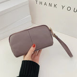 Double Zipper Leather Women Clutch Purse Wristlet Wallet