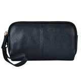 Double Zipper Leather Women Clutch Purse Wristlet Wallet