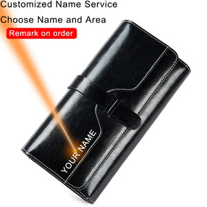 RFID Blocking Leather Women Long Wallet Clutch