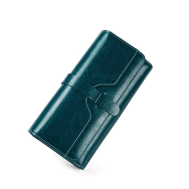 RFID Blocking Leather Women Long Wallet Clutch