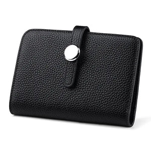 Leather Women Short Wallet Hasp High Capacity Cowhide Money Bag Solid