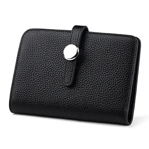 Leather Women Short Wallet Hasp High Capacity Cowhide Money Bag Solid