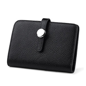 Leather Women Short Wallet Hasp High Capacity Cowhide Money Bag Solid