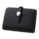 Leather Women Short Wallet Hasp High Capacity Cowhide Money Bag Solid