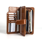 Oil Wax Leather Women Wallet Long Purse with Coin Pocket