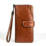 Oil Wax Leather Women Wallet Long Purse with Coin Pocket