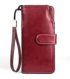 Oil Wax Leather Women Wallet Long Purse with Coin Pocket