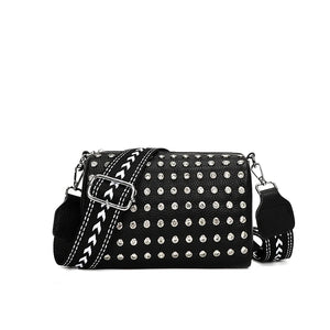 Leather Women's Bag Diamond Shoulder Bags Wide Strap Crossbody Bags 100% Cowhide