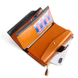 Leather Women's Wallet Long Oil Wax Leather Mobile Phone Clutch Bag