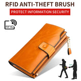 Leather Women's Wallet Long Oil Wax Leather Mobile Phone Clutch Bag