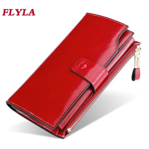 Leather Women's Wallet Long Oil Wax Leather Mobile Phone Clutch Bag