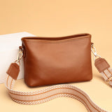 Leather Women's Wide Shoulder Strap Crossbody Bag Vintage Tote Messenger