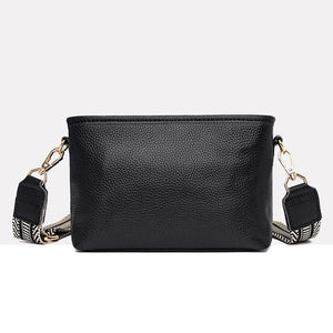 Leather Women Wide Shoulder Strap Cross-body Bag Cowhide Single Shoulder Ba
