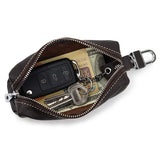 Genuine Leather Key Case Holder Zipper Pocket Long Car Key Pouch