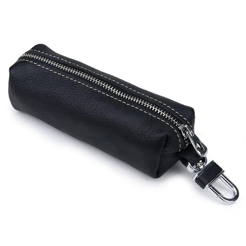 Genuine Leather Key Case Holder Zipper Pocket Long Car Key Pouch
