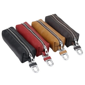 Genuine Leather Key Case Holder Zipper Pocket Long Car Key Pouch