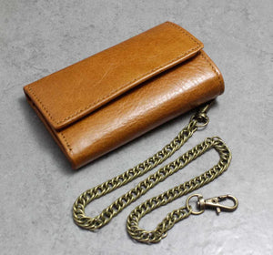 Vintage Brown Leather Key case Wallet With A chain Mens Biker