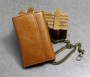 Vintage Brown Leather Key case Wallet With A chain Mens Biker