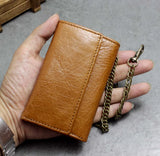 Vintage Brown Leather Key case Wallet With A chain Mens Biker