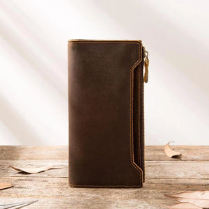 Vintage Leather Wallet Bifold Long for Men Women